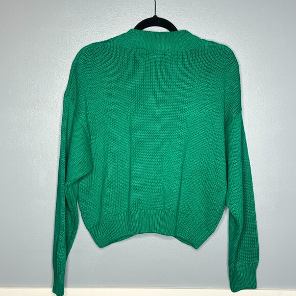 Casual Corner Vintage Chunky Knit Cardigan Green Button Front Y2K Cozy Sweater M - Picture 3 of 4